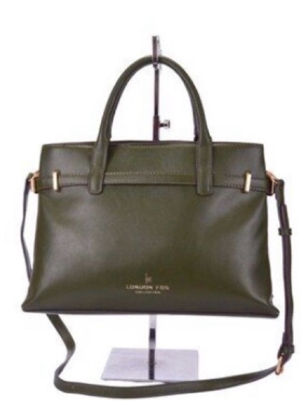 London Fog Olive Green Satchel with Gold Hardware